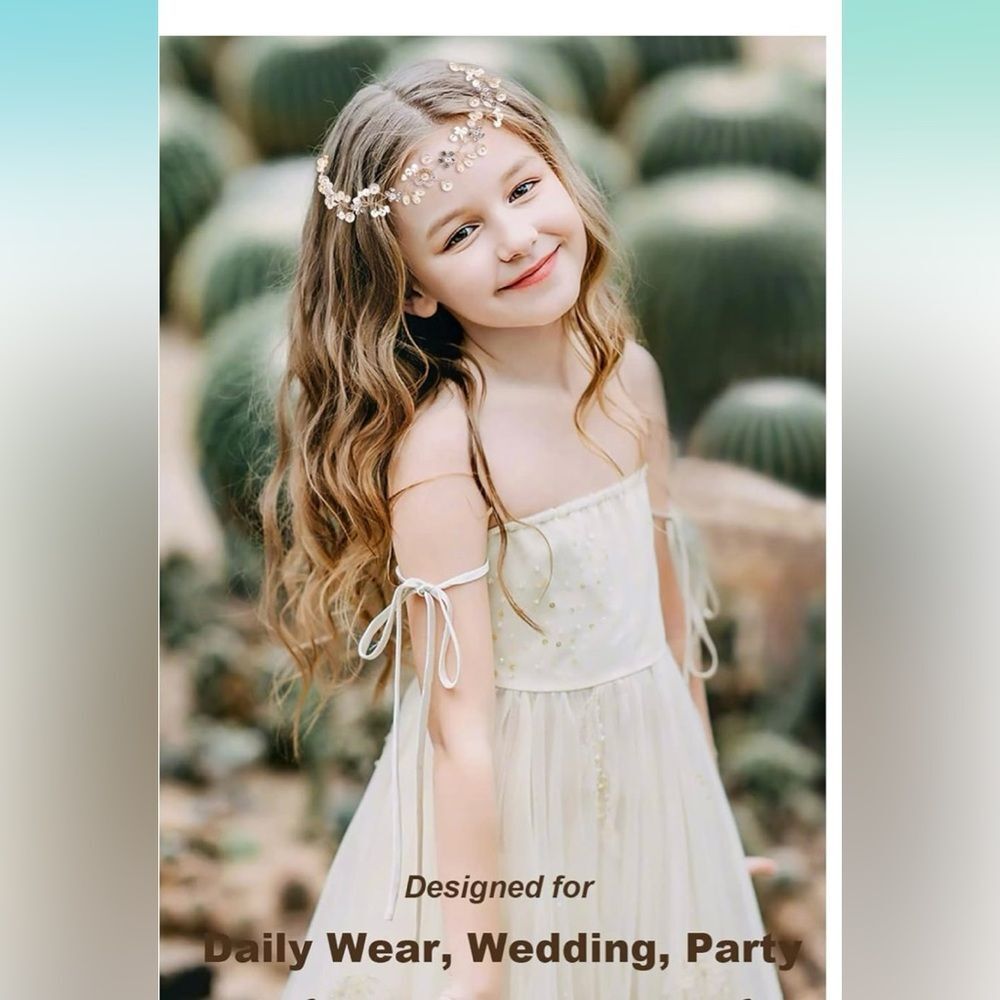 Bridal Gold Pearl Flower Headpiece for Flower Girls and Women